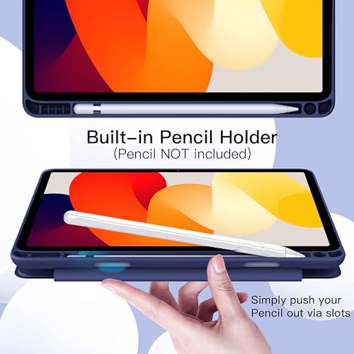 Image of TGK Rotating Case for Redmi Pad SE 11 inch with Pencil Holder 360 Degree Rotation Protective Trifold Stand Cover Clear Back (Dark Blue)