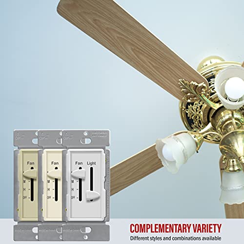Enerlites 3 Speed Ceiling Fan Control And Led Dimmer Light Switch, Light And Fan Combination Switch, Single Pole, 2.5A, 300W Incandescent, No Neutral Wire Required, 17001-F3-La-F, Light Almond #TOP6