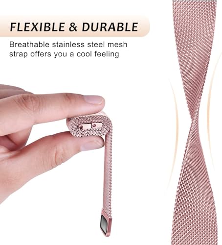 Image of VEROX Stainless Steel 19mm Strap for Smart Watch Strap with Magnetic Buckle Compatible with Boat Storm, Noise Colorfit Pro, and All The 19mm Smart Watch - Rose Gold