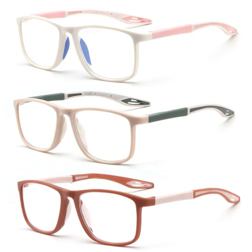 BLOEXCLU 3 Pack Reading Glasses for Men Sports Style Blue Light Blocking Readers with Spring Hinge Women Eyeglasses (3 Mixed Color, 1, x)