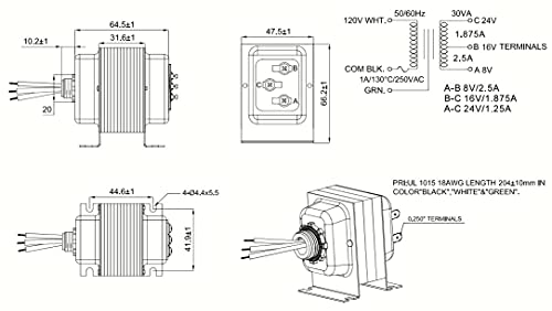 Hqrp Tri-Volt (8V 20Va, 16V 30Va Or 24V 30Va) Transformer Compatible With Ring, Nest And Standard Doorbells Door Chime Power Supply Adapter Door-Bell 120V-To-8V-16V-24V Replacement, Ul Listed #TOP6