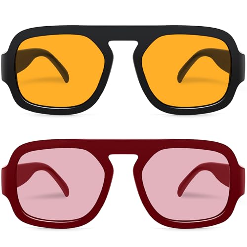YMRFW Retro Square Aviator Sunglasses for Women Men 70s Vintage style Shades Trendy Flat Top UV Protection Sun Glasses