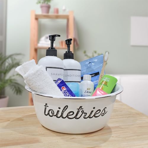 AuldHome-Design-Enamelware-Spa-Basin-Set-Set-of-3-White-Rustic-Farmhouse-Decor-Spa-Bowls-for-Bathroom-Storage-and-Home-Decor AuldHome Design Enamelware Spa Basin Set Set of 3 White Rustic Farmhouse Decor Spa Bowls for Bathroom Storage and Home Decor