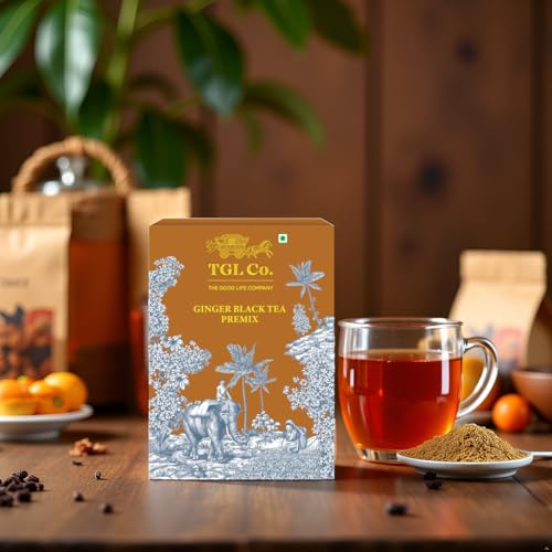 Image of TGL Co. Instant Ginger Black Tea Premix (14 Sachets) Quick & Easy To Make Ginger (Adrak) Flavored Tea Premix Sachets - 14g Per Serve