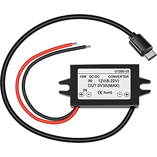 Greluma 1 Pieza Convertidor Impermeable de 12V a 5V 3A, Adaptador de Corriente de módulo Reductor de DC-DC USB C Tipo C Compatible con Raspberry Pi 4, teléfono móvil, Coche