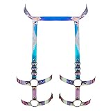 Women's Leather Body Harness Garter Belt Lingerie cage Leg Strap Gothic Punk Stretchy Adjustable Size Halloween Rave (Laser colorful)