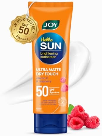 Joy Hello Sun Ultra Matte Sunscreen SPF 50 PA ++++ (100ml) | INVIVO Tested | Protects & Controls Oil | Ultra Light, Water Resistant & No White Cast | SPF50 For Oily, Dry, Acne-prone Skin