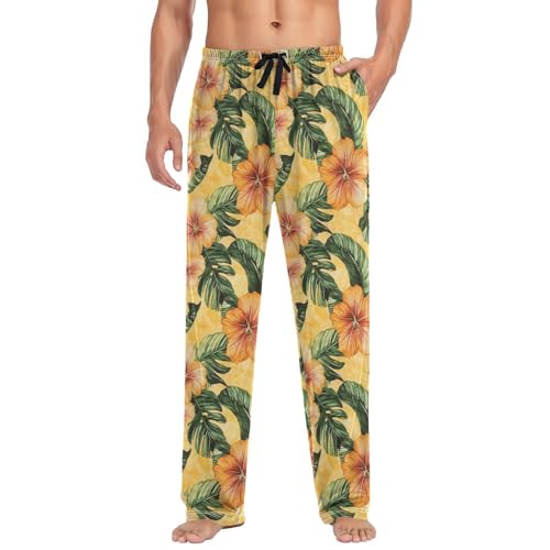 ALAZA Tropical Floral Green Leaves Men’s Pajama Pants Soft Long Sleep Pants Lounge Pajama Bottoms with Pockets3