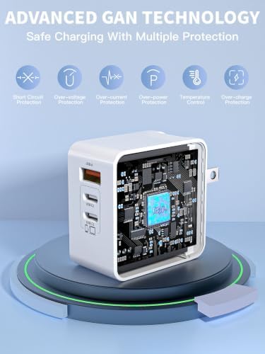 65W USB C Charger Block for iPhone, 3-Port GaN Fast Wall Charger USB C 10FT — view 3