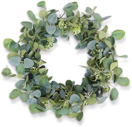 HomeKaren Eucalyptus Wreaths for Front Door 22", Handmade Green Leaves Wreath for Summer, Spring and All Seasons, Greenery Floral Wreath for Wall and Outside