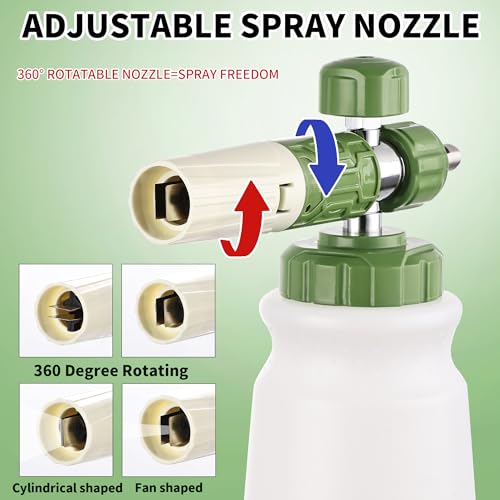 FENG PAI Pressure Washer Foam Cannon with Dual-Connector Accessory & 7 Power Washer Sprayer Nozzles, Double Tip Attachment For Soap Cannon, 1/4" Quick Connect, 3600 PSI, White Bottle by FENG PAI - Used condition - Image 6