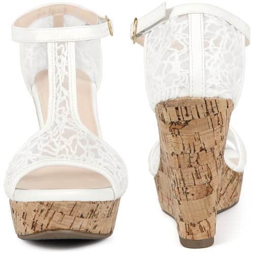 Perphy Lace Platform Wedges Open Toe T-Strap Wedge Heels Sandals for Women4