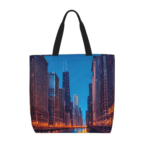 Chicago Night Print Women's Portable Tote Bag - Large Shopper for Beach,Travel,Gym | Summer Handbag