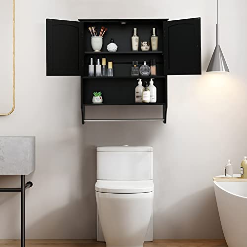 Iwell Black Bathroom Wall Cabinet With 1 Adjustable Shelf & Double Doors, Medicine Cabinet For Bathroom, Wall Mounted Bathroom Cabinet, Black #TOP3