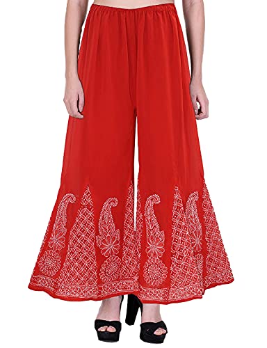 Image of Lavangi Women Lucknow Chikankari Hand Embroidered Chifffon Palazzo /Sharara (Free Size)