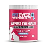 Pet Eyez Vitamin Powder for Pets - Supports Eye Health & Reduces Tear Stain Buildup - 100% Natural Food Topper for Dogs & Cats with Superfoods, Antioxidants & Nutrients - Beef Flavor - 120 Scoops