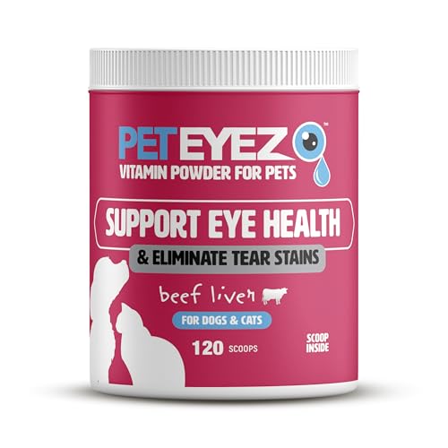 Pet Eyez Vitamin Powder for Pets - Supports Eye Health & Reduces Tear Stain Buildup - 100% Natural Food Topper for Dogs & Cats with Superfoods, Antioxidants & Nutrients - Beef Flavor - 120 Scoops