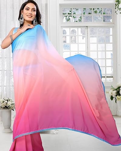 Image of Avantika Fashion Women's Amazing Plain Georgette Saree With Blouse Piece