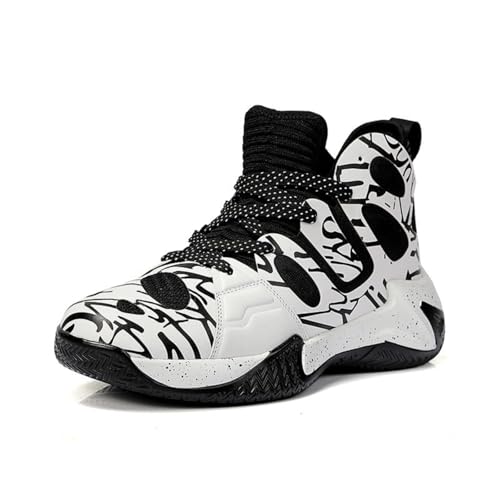 Women's Fashion Graffiti Leather Lace Up High Top Platform Basketball Shoes with Arch Support Lightweight Non-Slip Running Tennis Training Sneakers Classic Walking Driving Volleyball Baseball Shoes (black,9)