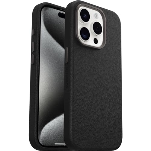 Image of OtterBox iPhone 15 Pro Symmetry Series Cactus Leather for MagSafe - Noir ASH (Black), sustainably sourced, Snaps to MagSafe, Ultra-Sleek, Raised Edges Protect Camera & Screen