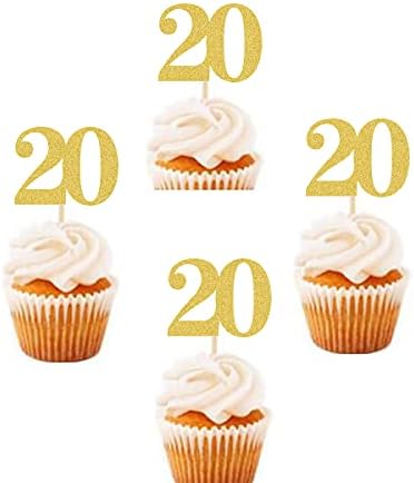 Honbay 50th Birthday Cupcake Toppers - 25-Pack Gold Glitter Cake Decorations With Picks