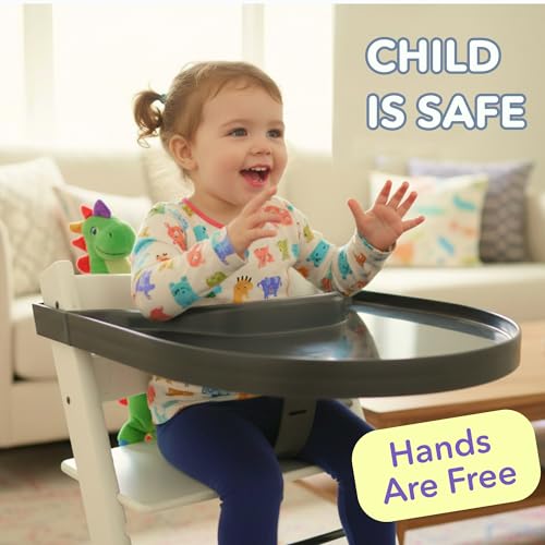 Image of High Chair Tray for Stokke Tripp Trapp - Black - No Baby Set Needed. Suction Surface. Snap-on. BPA Free.
