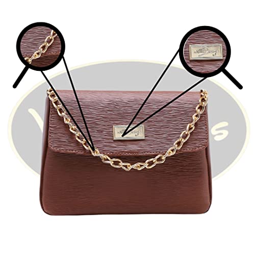 Bolsa Feminina Pequena Com Alça de Mão em Corrente e Transversal Ajustável (Caramelo)