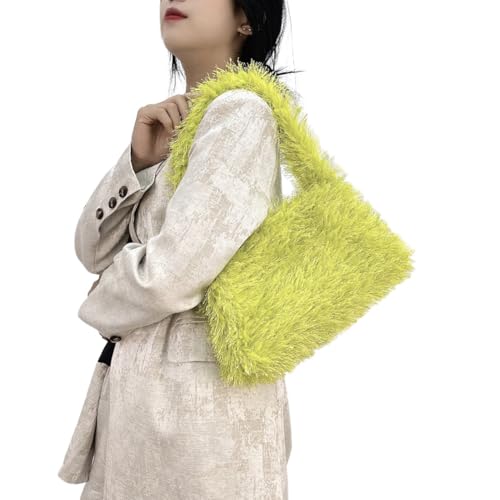 Fuzzy Tote Bag Y2K Fluffy Shoulder Bag Women Furry Purse Cute Plush Bag Ladies Faux Fur Tote Bag for Autumn Winter, Grass Green2