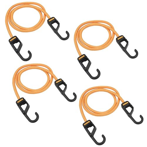 DEWALT 48" Premium Round Bungee Cords, Interlocking Quick-Pull Notch, 4-PK