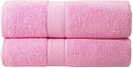 Image of Global Home 100% Cotton Bath Towel II 500 GSM II Pink II 140 X 70 cm - 2pc Set for Gym, Kitchen, Home, Bathroom or Spa, Wash Basin, Hotel