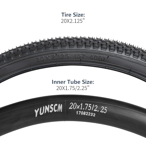 YUNSCM 2-PCS 20" Bike Tires 20x2.125/57-406 and 20" Bike Tubes Schrader Valve Compatible with 20x2.0 20 x 2.125 20x2.15 Bike Bicycle Tires and Tubes (Y-1208)