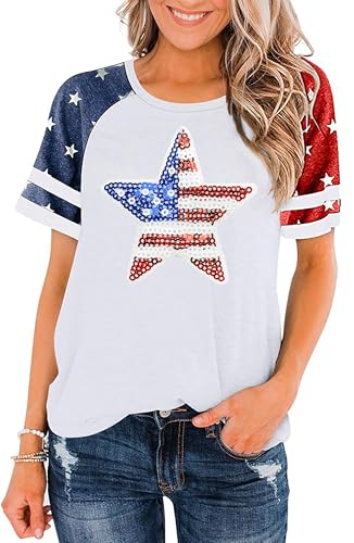 American Flag Stars Stripes Shirt for Women 4th of July Patriotic Shirt USA Flag Top Summer Tee