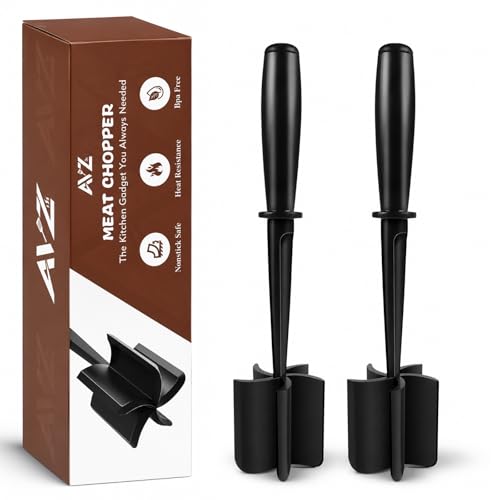 2PCS Ground Beef Masher with 5-Blade Head, High-Temp Heat-Resistant Ground Meat Chopper, Black Meat Masher for Multi-Function Mix and Mash, Nylon Kitchen Utensils for Turkey/Beef by AVZ - Used condition - US$7.53