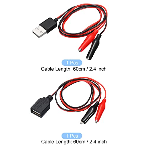 Image of MECCANIXITY Crocodile Clamps Test Wire, USB Male & Female to Alligator Clips 60cm for Charge Testing Circuit Adapter Black Red 1 Set