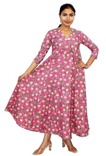 Image of JAIPUR HAND BLOCK Sleeveless Cotton A Line Dress|Gown with Jacket S63