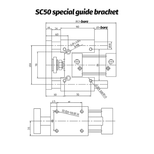 Cylindre standard SC avec support de guidage à trois axes pneumatique course 100 mm