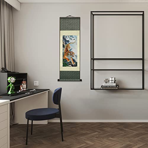 Atfart Asian Wall Decor Beautiful Silk Scroll Painting Animal - Tiger King Deterrence Tiger Power - Tiger Downhill Oriental Decor Chinese Art Wall Scroll Wall Hanging Painting Scroll  thumb #3