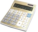 Large Calculator Desktop Solar Battery Dual Power with 12 Digit Large LCD Display Basic Calculating Machine for Office/Home Elegant Design Golden KA05