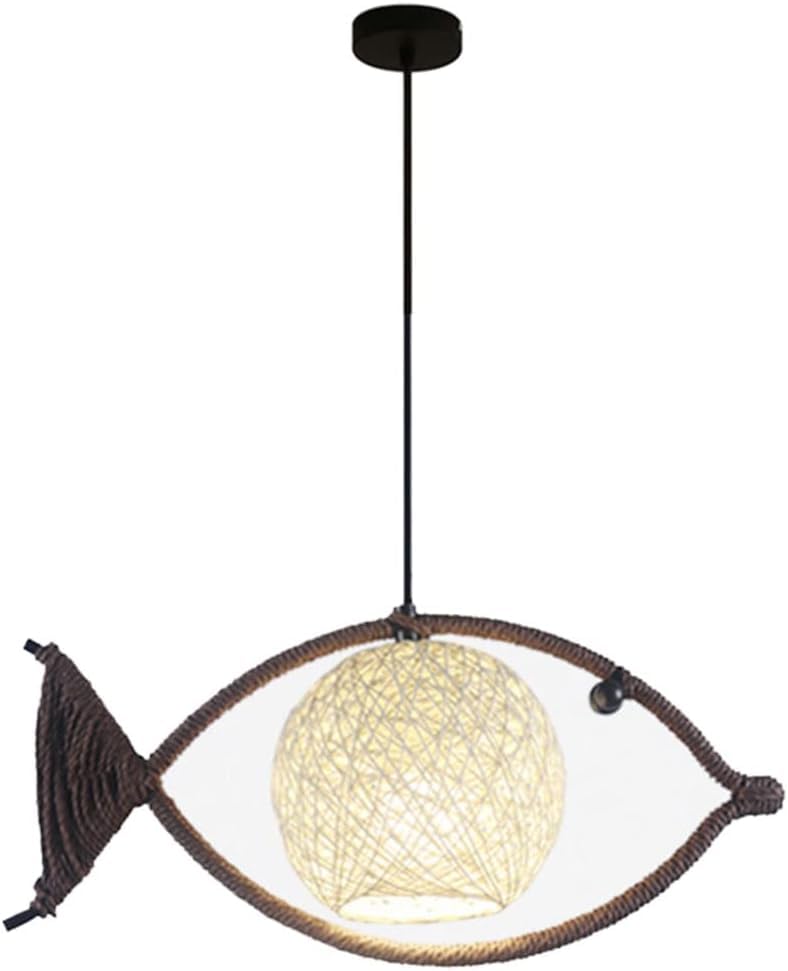 Lampe suspendue tissée à la main en rotin HMJGDZG design poisson rétro