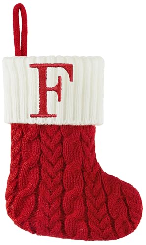 Edoneery Mini Christmas Stocking with Initial, 7 Inch Red Cable Knit Decor