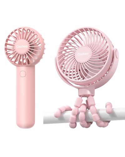 Image of Coohea Handheld Fan+ Stroller Fan, Small Portable Fan for Travel Beach Vacation Hike Camping