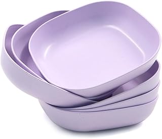 NA 6 PCS 5.7inch/14.5cm Square Lightweight Wheat Straw Plates, Deep Dinner Dishes, Camping Dinnerware for Serving pasta fruit (Purple)