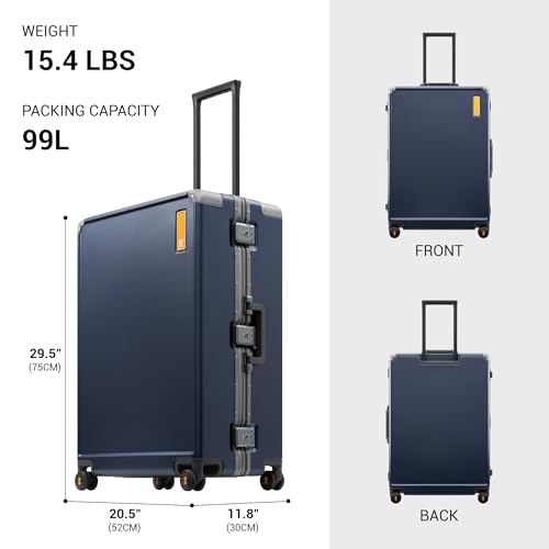 Image of LEVEL8 Zipperless Large Suitcase with Wheels Checked Luggage 28 Inch, Aluminum Frame Suitcase Hard Shell Luggage with Tsa Locks, Blue