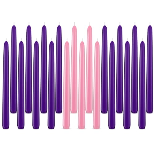 Christmas Advent Candles Set, 15 Purple and 5 Pink Taper