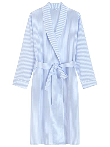 Latuza Womens Seersucker Robe Cotton Bathrobe with Pockets M Blue Stripe