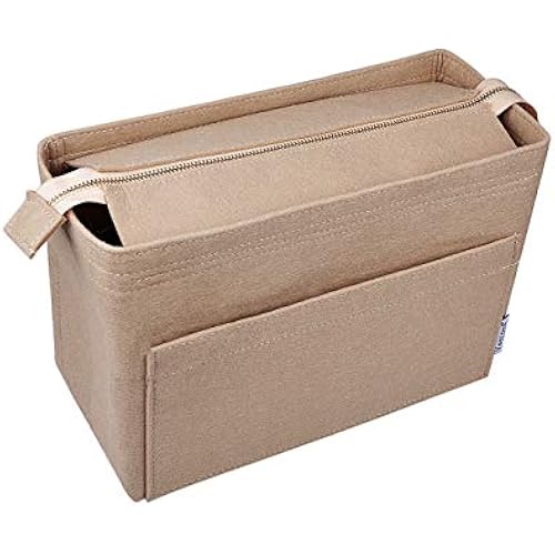 Vercord Felt Zipper Handbag Tote Purse Duffel Backpack Organizer Insert Beige Medium