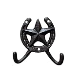 Atpxdk 2PCS Cast Iron Horseshoe Wall Decor, Vintage Star Cast Iron Rustic Metal Horseshoes Wall Hook