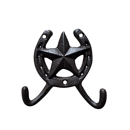 Atpxdk 2Pcs Cast Iron Horseshoe Wall Decor, Vintage Star Cast Iron Rustic Metal Horseshoes Wall Hooks For Hat And Key Hook Rack Hanger #TOP26