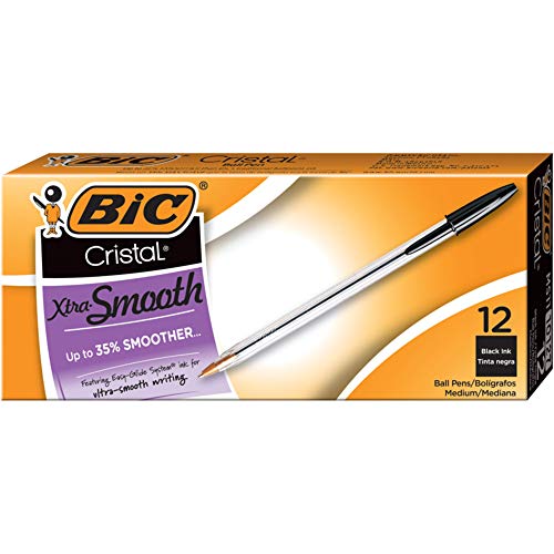 Stylo à bille Cristal Xtra lisse fini les bavures encre noire medium x12