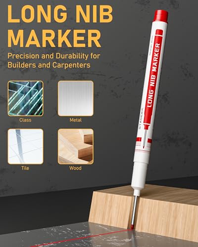 14 Pack Mechanical Carpenter Pencil Set with Sharpener 38 Refills, Automatic Center Punch, Carbide Scribe Tool, Eraser and Deep Hole Marker Pen, Heavy Duty Construction Pencil for Architect-With Pouch - Thumbnail 4